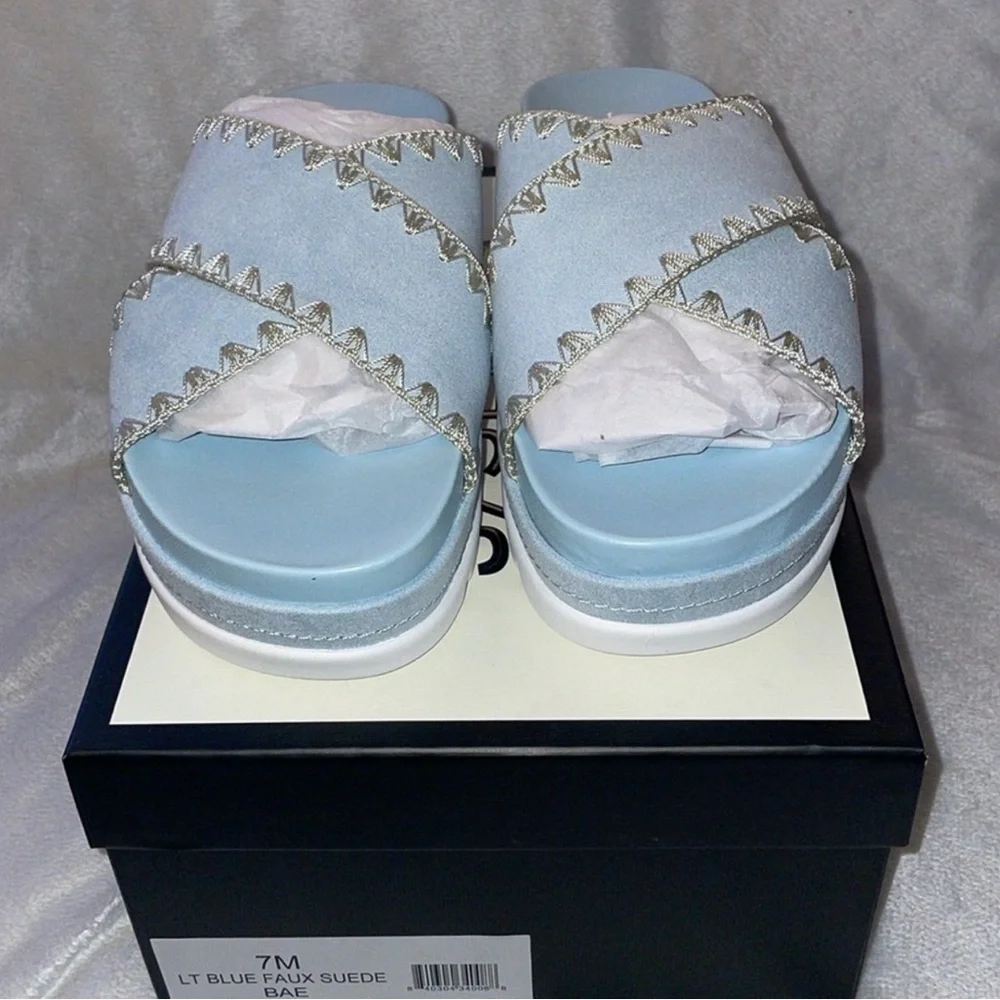 NIB J/SLIDES BAE Light Blue Faux Suede Sandal ANTHROPOLOGIE - Picture 6 of 11